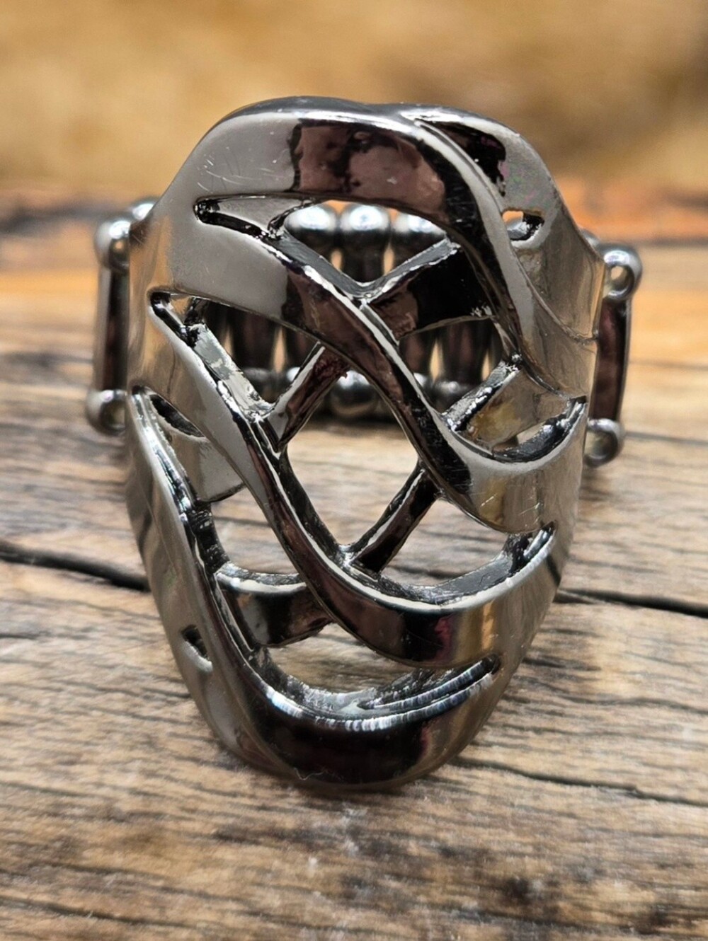 Openwork Abstract Ring Gun Metal Grey Adjustable Size 7 - 9